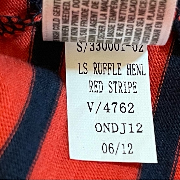 Old Navy Red & Blue Striped Long Sleeve Ruffle Henley Top, Size XS - Picture 4 of 5